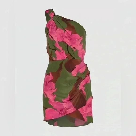 JOHANNA ORTIZ San Basilio One-Shoulder Silk Mini Dress 6 Multicolor Green Floral - Picture 8 of 10